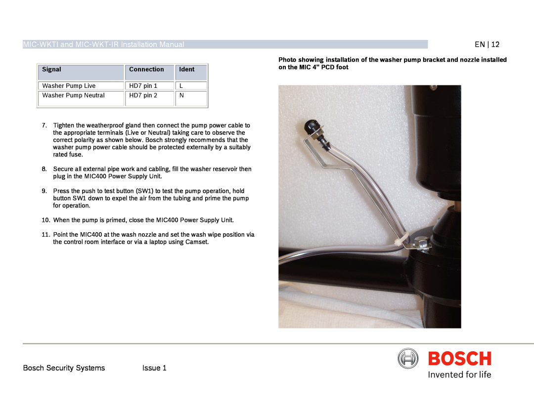 Bosch Appliances installation manual MIC-WKTIand MIC-WKT-IRInstallation Manual, En, Signal, Connection 