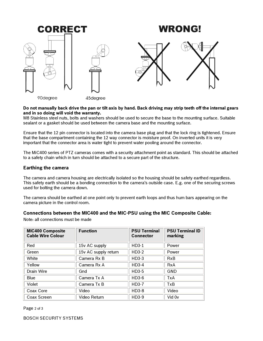 Bosch Appliances MIC400 quick start Earthing the camera, Gnd, Bosch Security Systems 