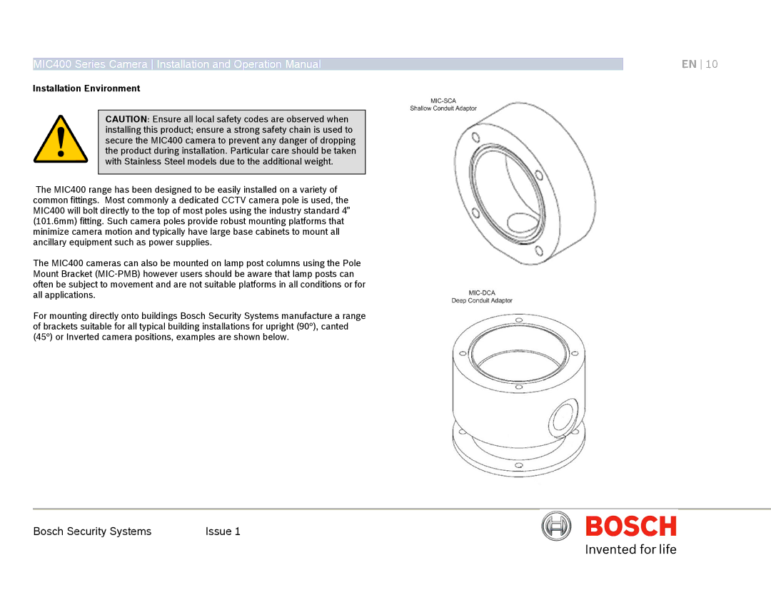 Bosch Appliances MIC400AL operation manual Installation Environment 