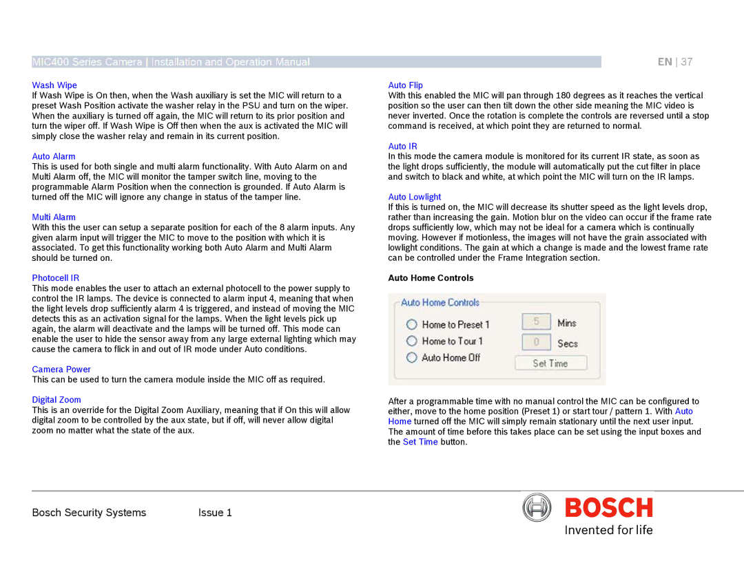Bosch Appliances MIC400AL operation manual Auto Home Controls 
