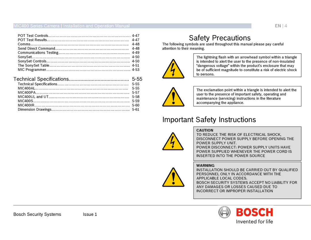 Bosch Appliances MIC400AL operation manual Safety Precautions 