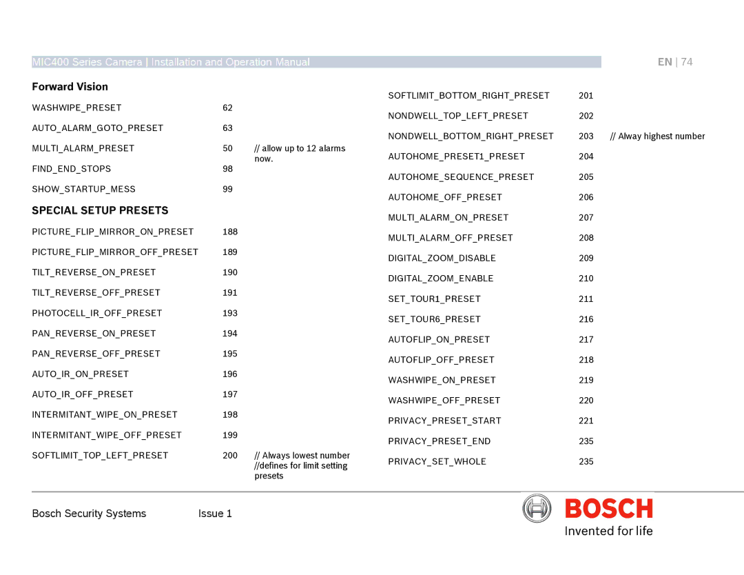 Bosch Appliances MIC400AL operation manual Forward Vision 