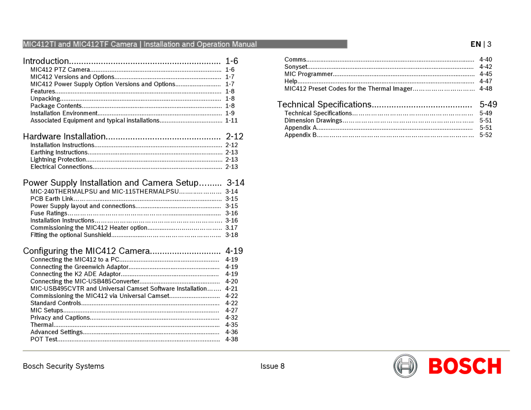 Bosch Appliances MIC412 operation manual Power Supply Installation and Camera Setup… 