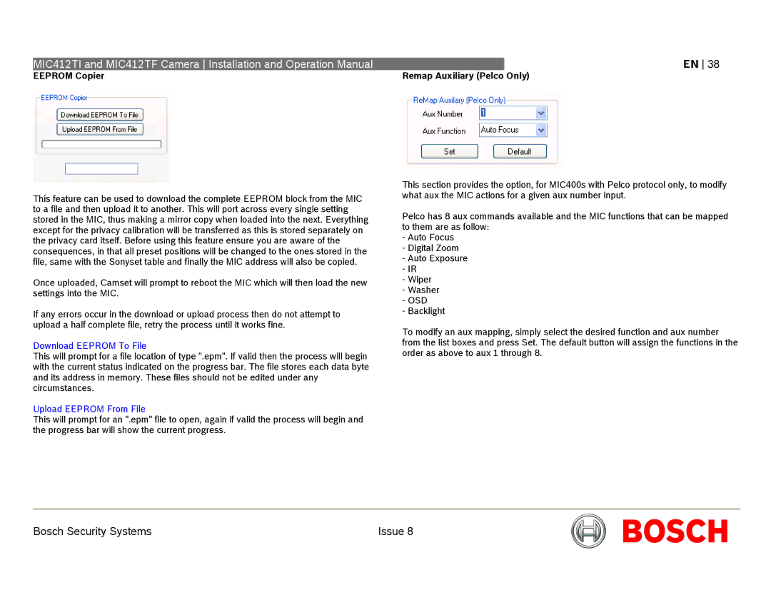 Bosch Appliances MIC412 operation manual Eeprom Copier, Only, Download Eeprom To File, Upload Eeprom From File 