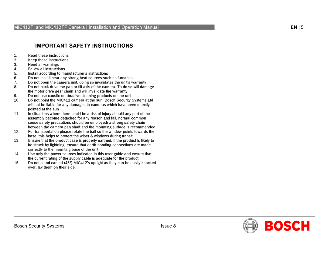 Bosch Appliances MIC412 operation manual Important Safety Instructions 