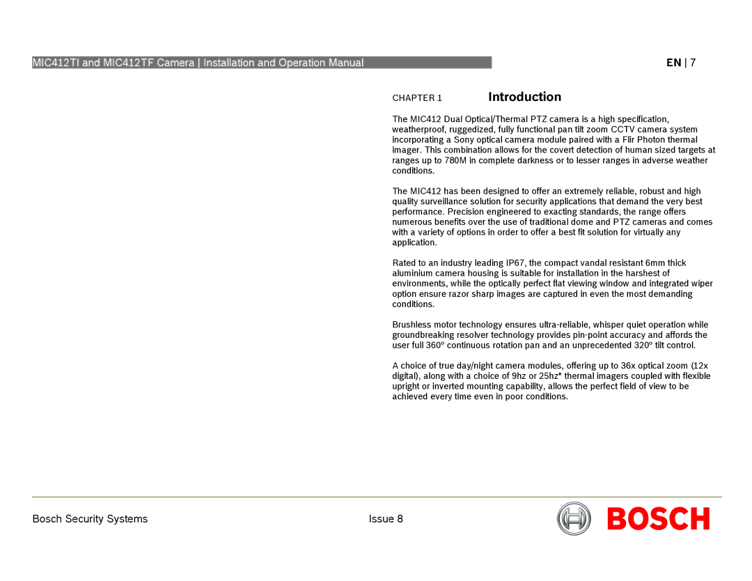 Bosch Appliances MIC412 operation manual Introduction 