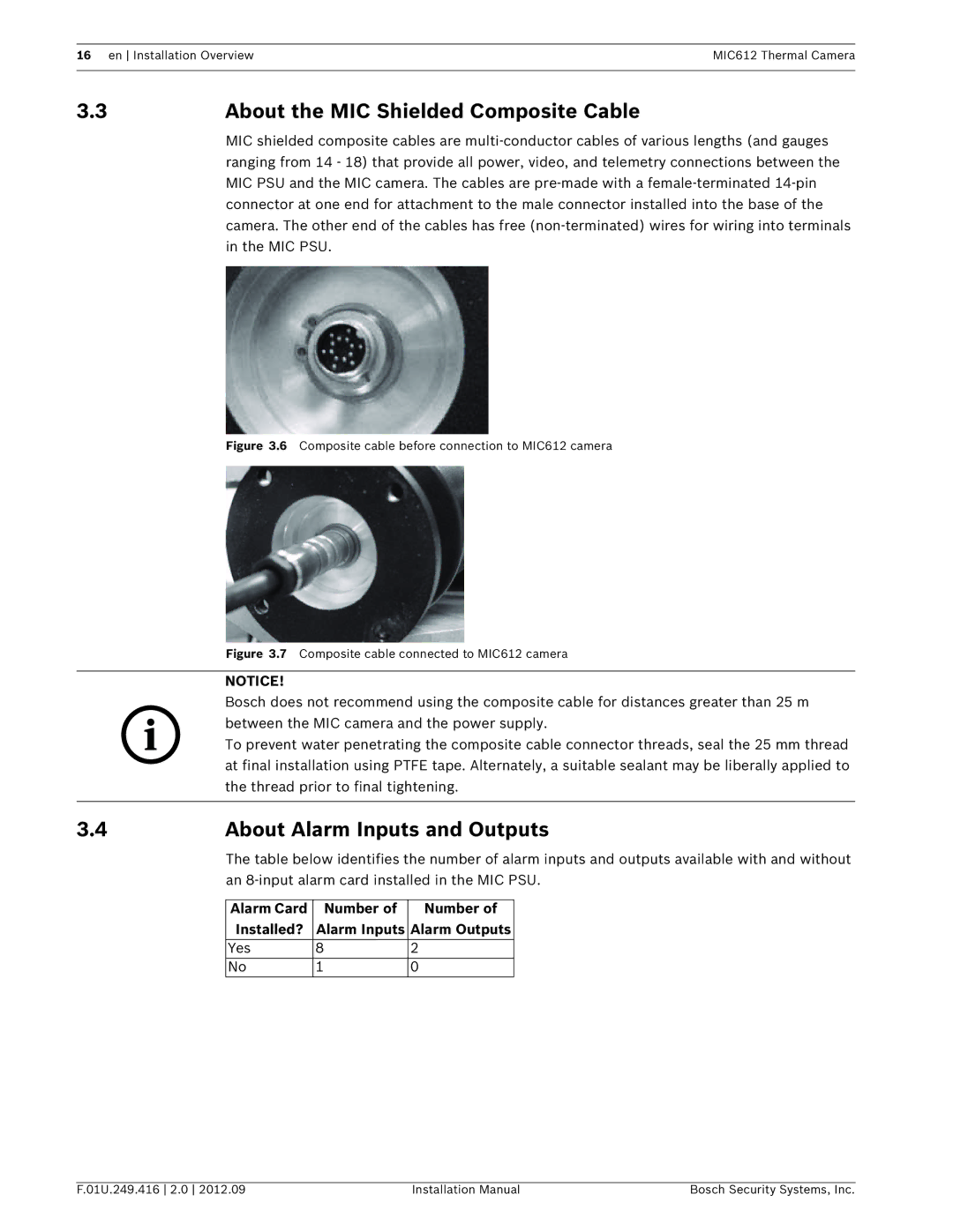 Bosch Appliances MIC612 installation manual 3About the MIC Shielded Composite Cable, About Alarm Inputs and Outputs, Yes 