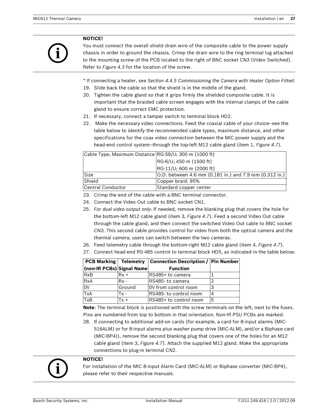 Bosch Appliances installation manual MIC612 Thermal Camera Installation en 