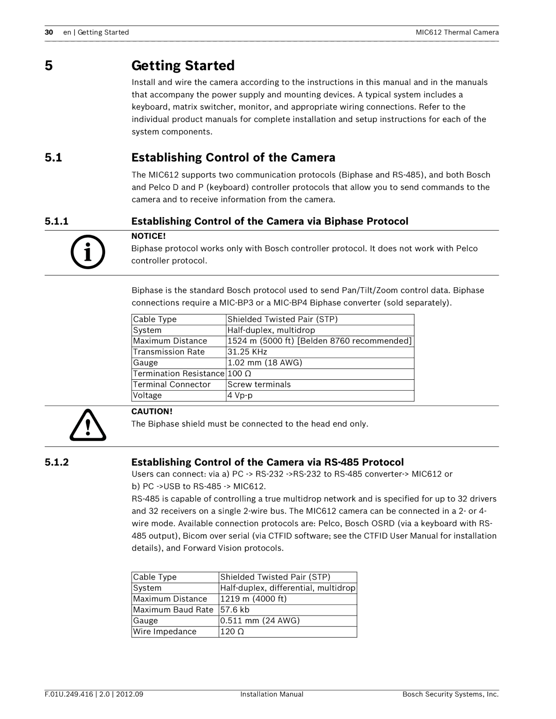 Bosch Appliances MIC612 installation manual Getting Started, Establishing Control of the Camera 