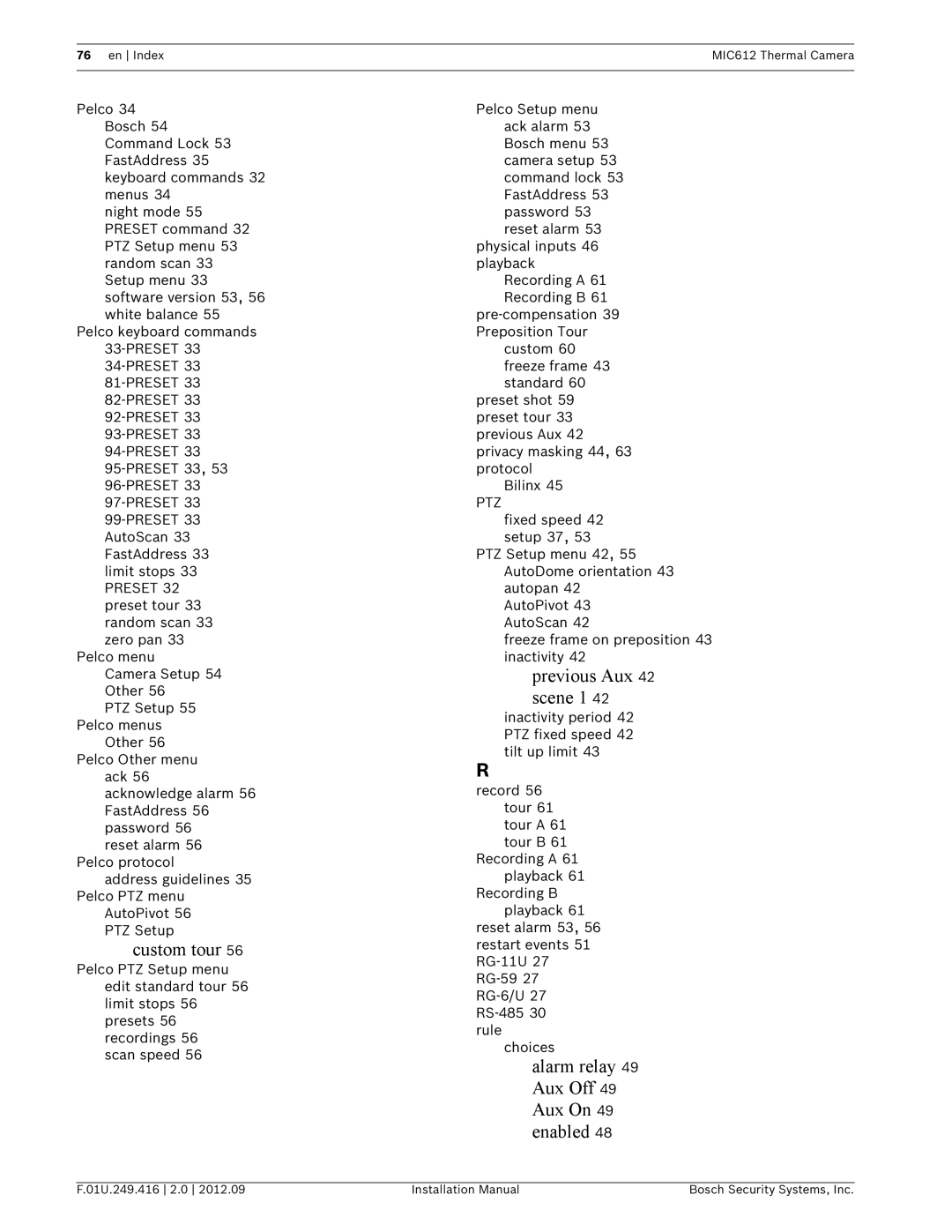 Bosch Appliances MIC612 installation manual Custom tour, Ptz 