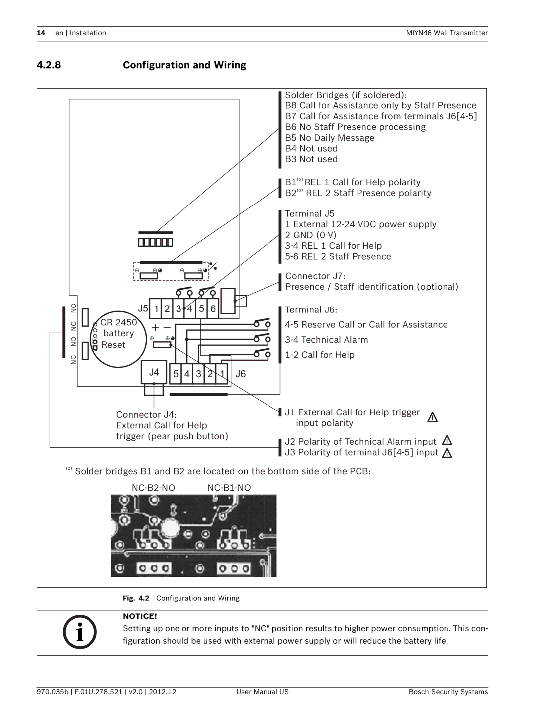 Bosch Appliances MIYN46 user manual Configuration and Wiring, NC-B2-NO NC-B1-NO 