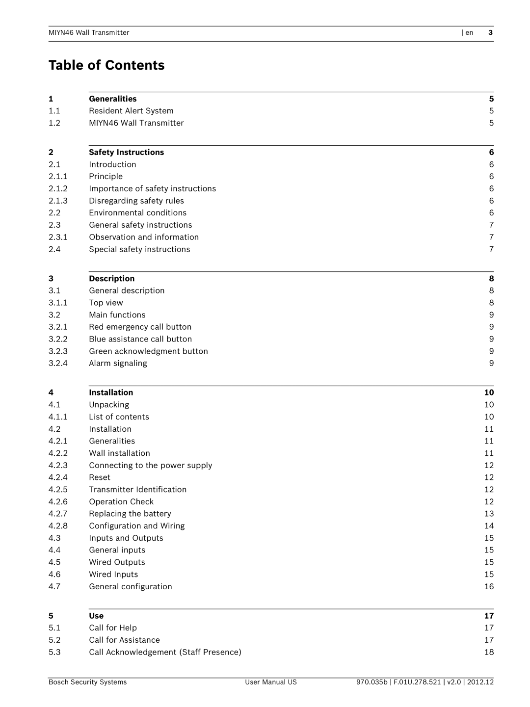 Bosch Appliances MIYN46 user manual Table of Contents 