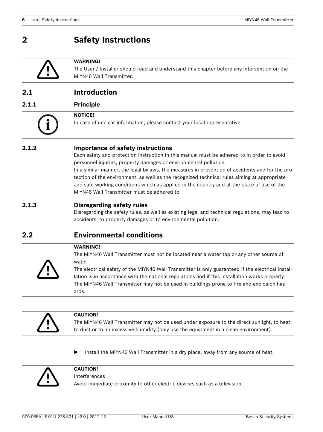 Bosch Appliances MIYN46 user manual Safety Instructions, Introduction, Environmental conditions 