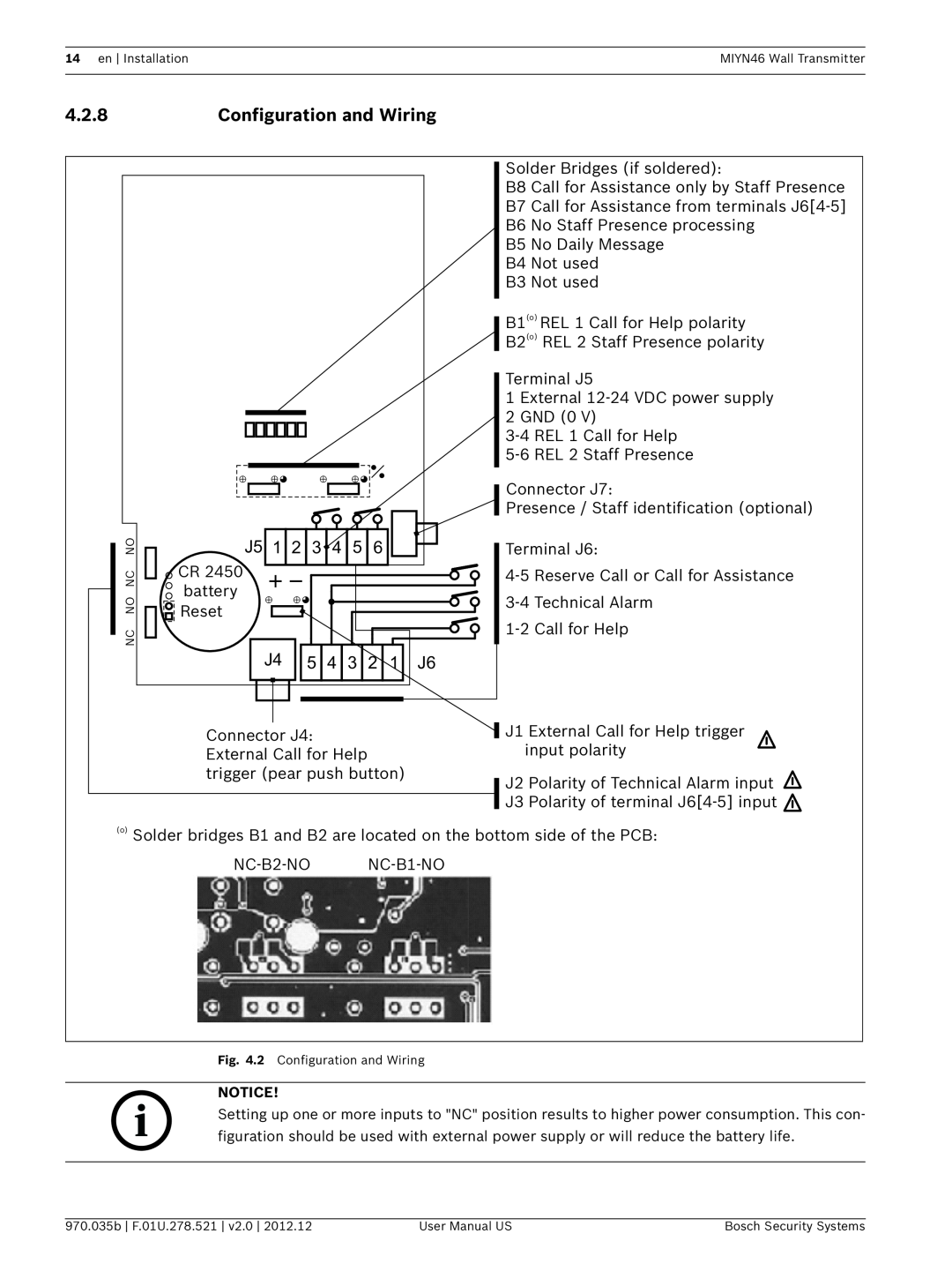 Bosch Appliances MIYN46 user manual 4.2.8, Configuration and Wiring 