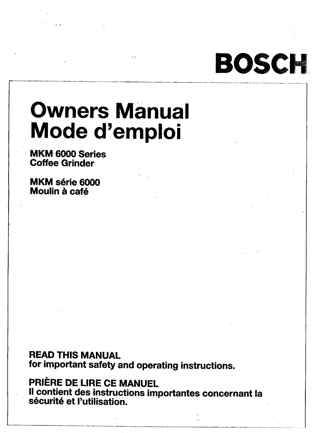 Bosch Appliances MKM 6000 manual 