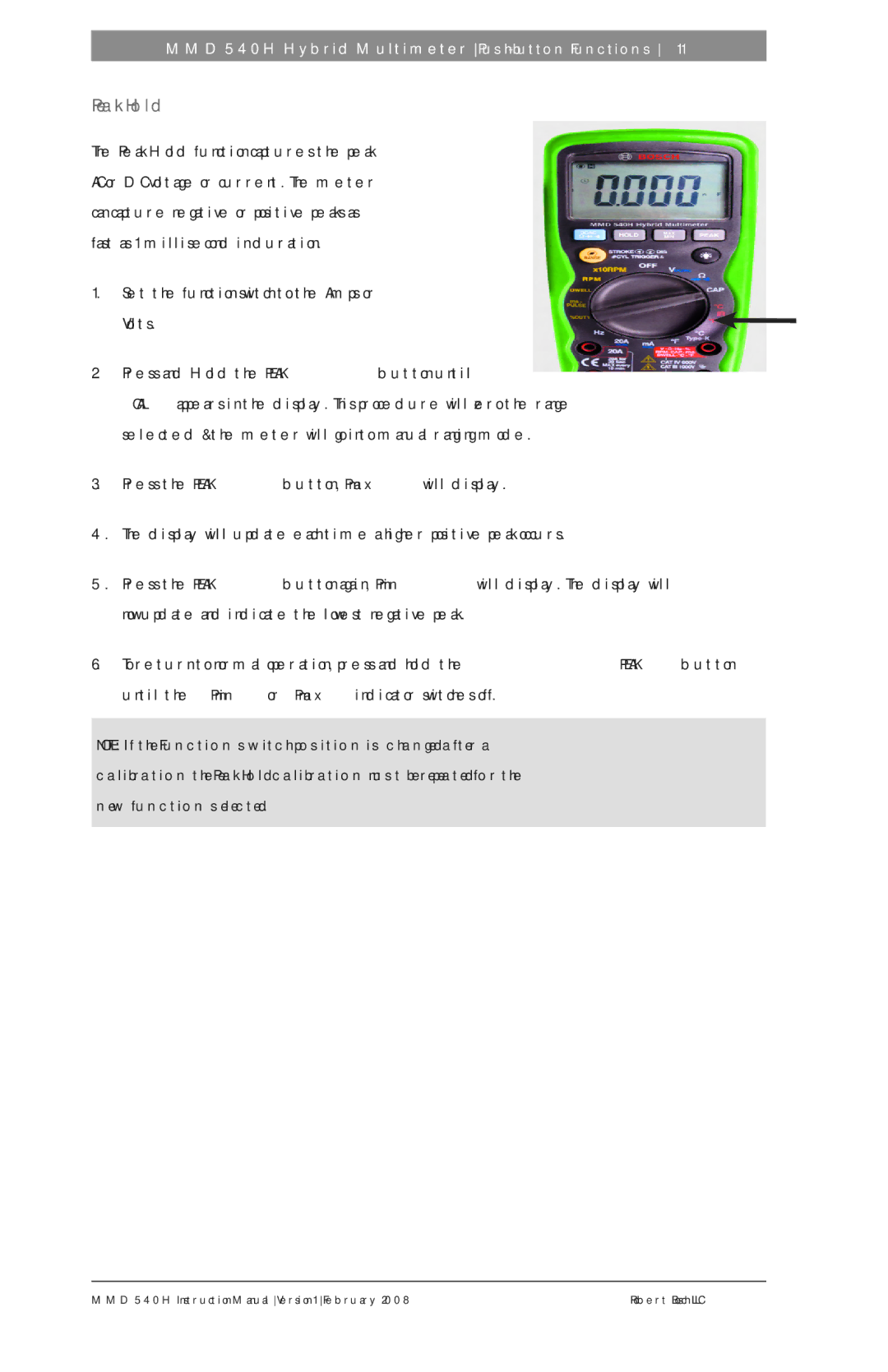 Bosch Appliances MMD 540H instruction manual Peak Hold 