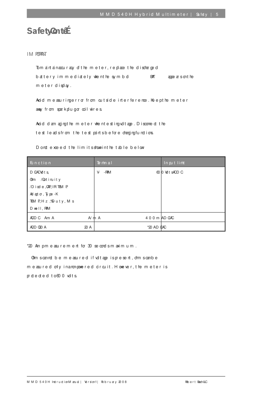 Bosch Appliances MMD 540H instruction manual Function Terminal Input limit, Rpm 