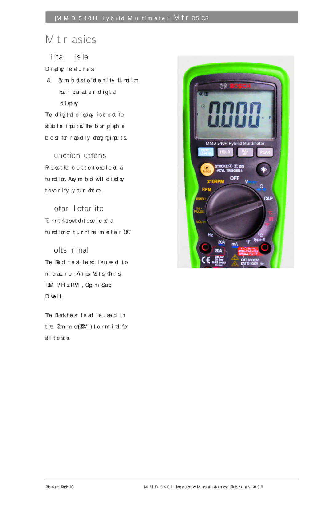 Bosch Appliances MMD 540H instruction manual Meter Basics, Digital LCD display Display features, Function buttons 