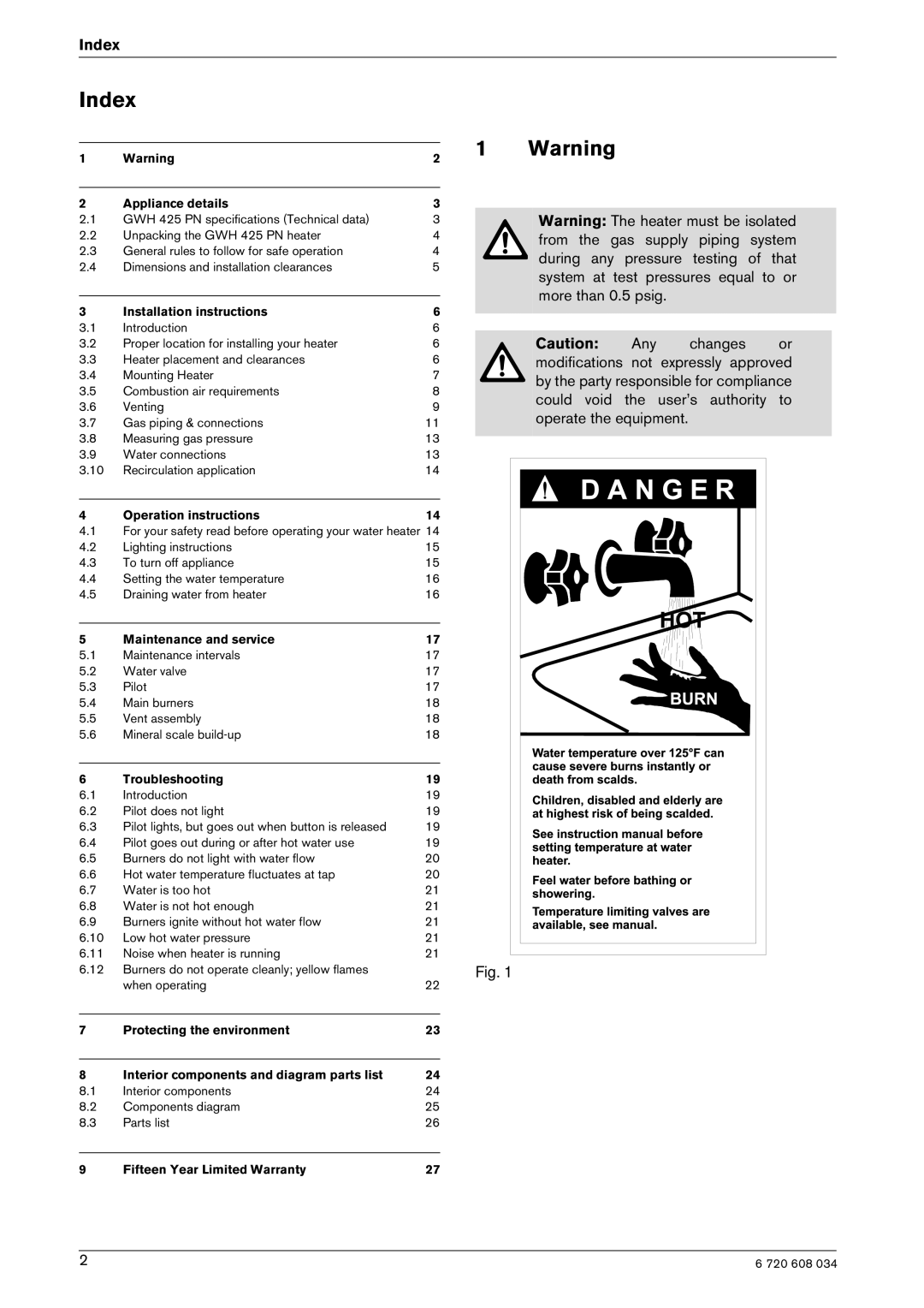 Bosch Appliances Model GWH 425 manual Index 