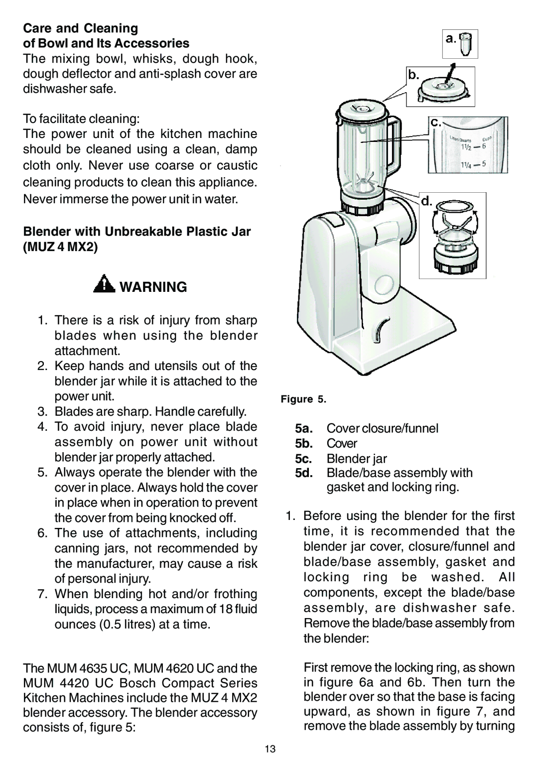 Bosch Appliances MUM 4620 UC Care and Cleaning Bowl and Its Accessories, Blender with Unbreakable Plastic Jar MUZ 4 MX2 