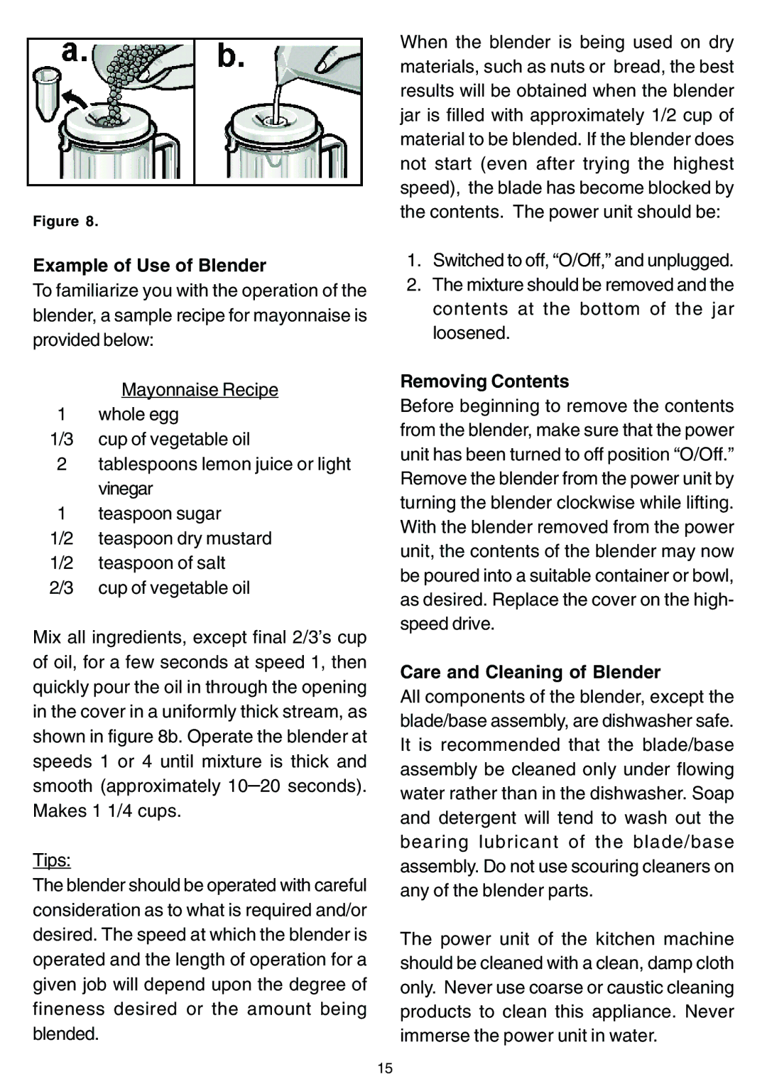 Bosch Appliances MUM 4635 UC, MUM 4620 UC, MUM 4420 UC owner manual Example of Use of Blender, Care and Cleaning of Blender 