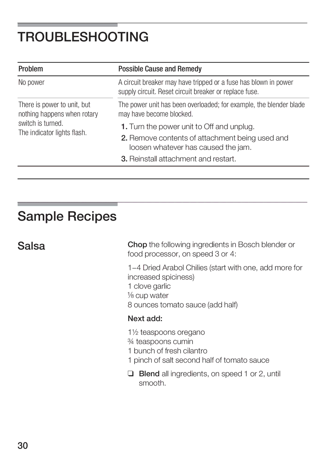 Bosch Appliances MUM 4750 UC manual Sample Recipes, Salsa 