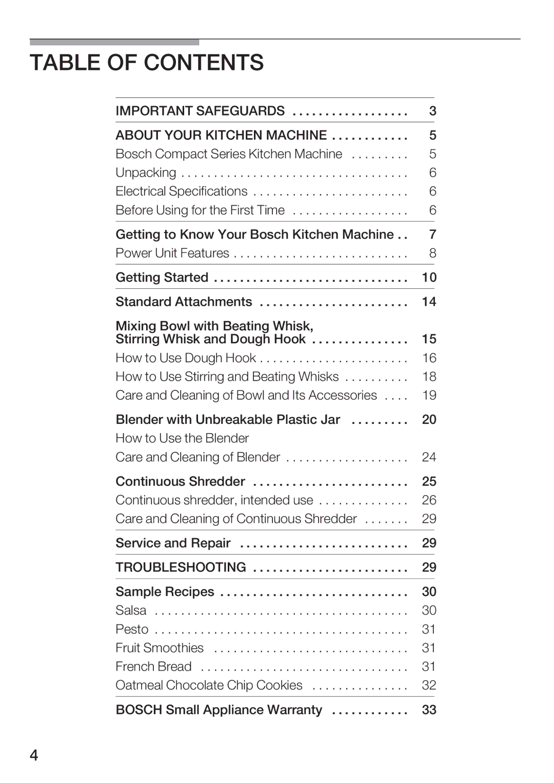 Bosch Appliances MUM 4750 UC manual Contents 