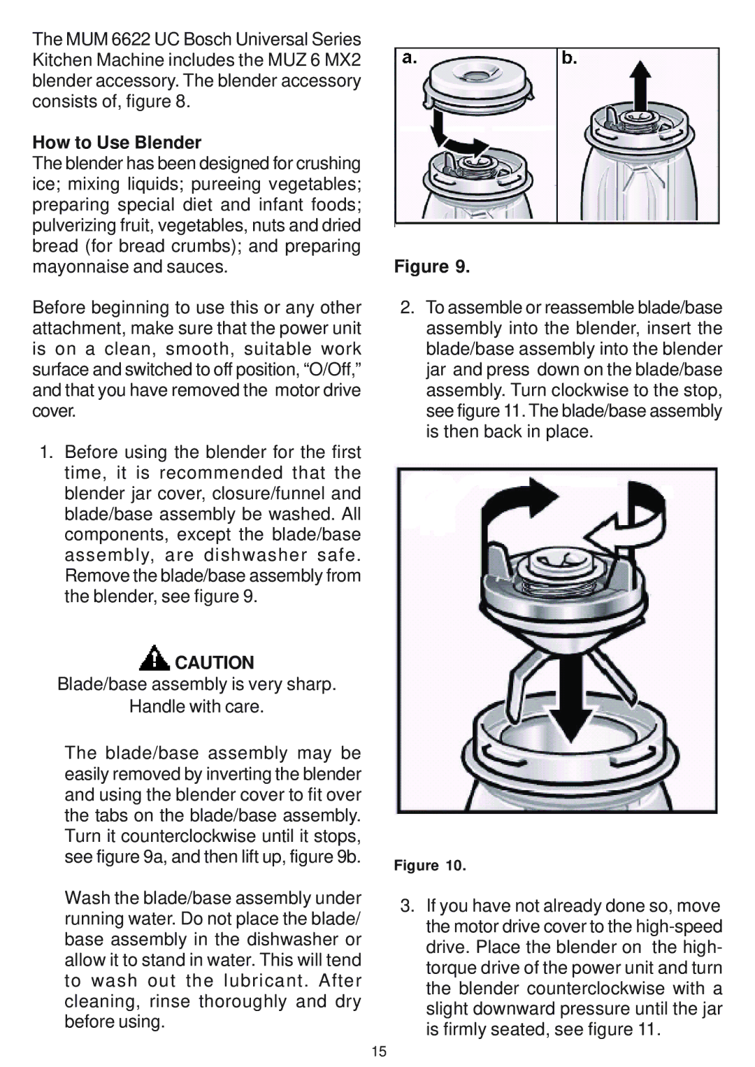 Bosch Appliances MUM 6610 UC owner manual How to Use Blender 