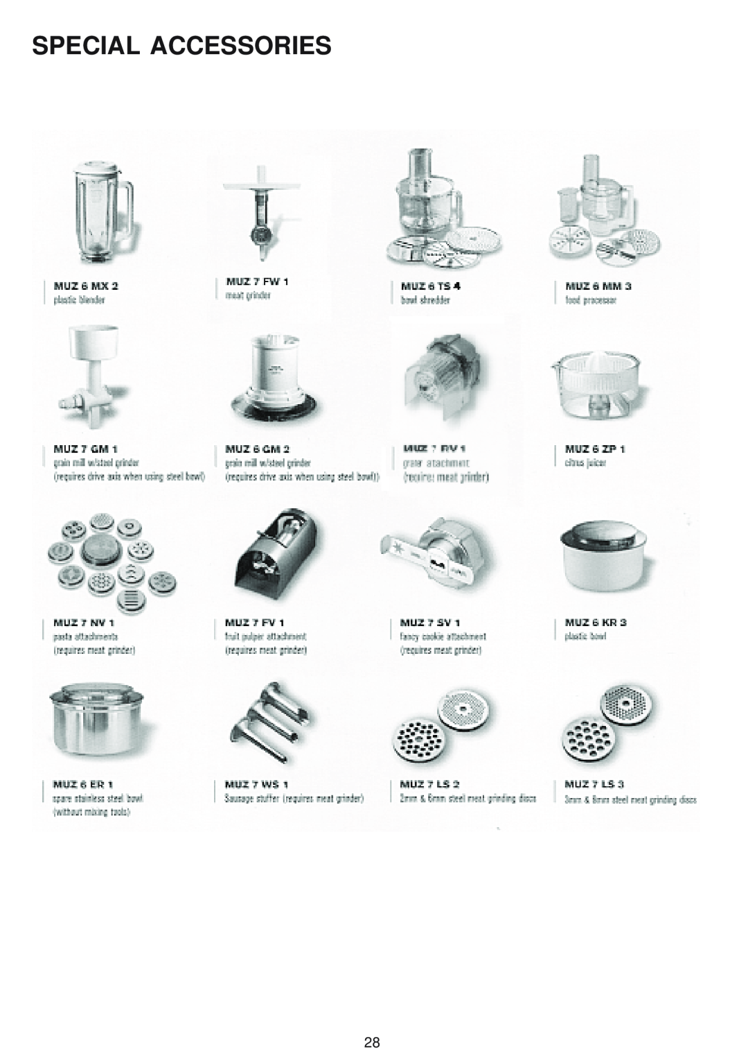 Bosch Appliances MUM 6610 UC owner manual Special Accessories 