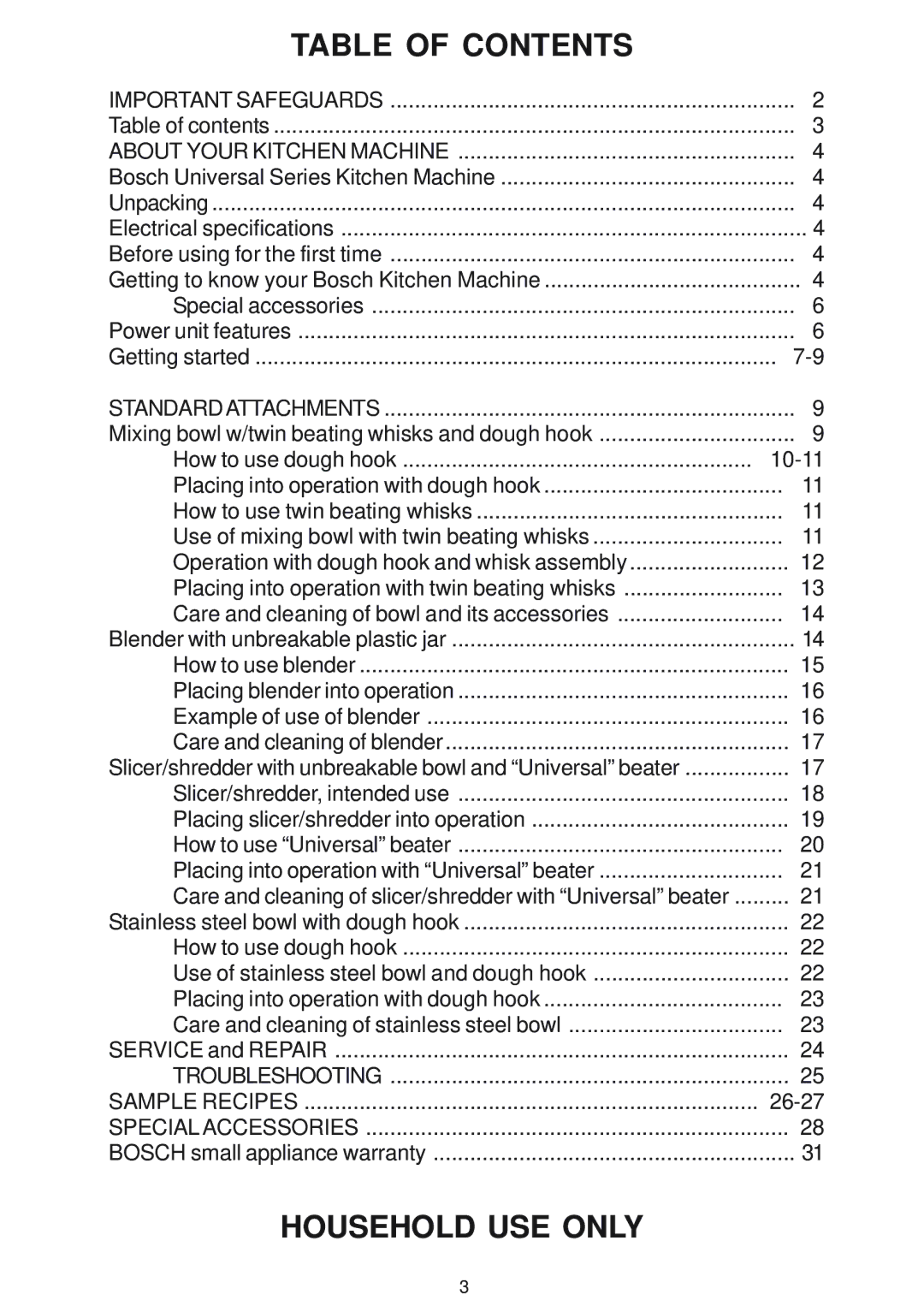 Bosch Appliances MUM 6622 UC, MUM 6630 UC owner manual Table of Contents 