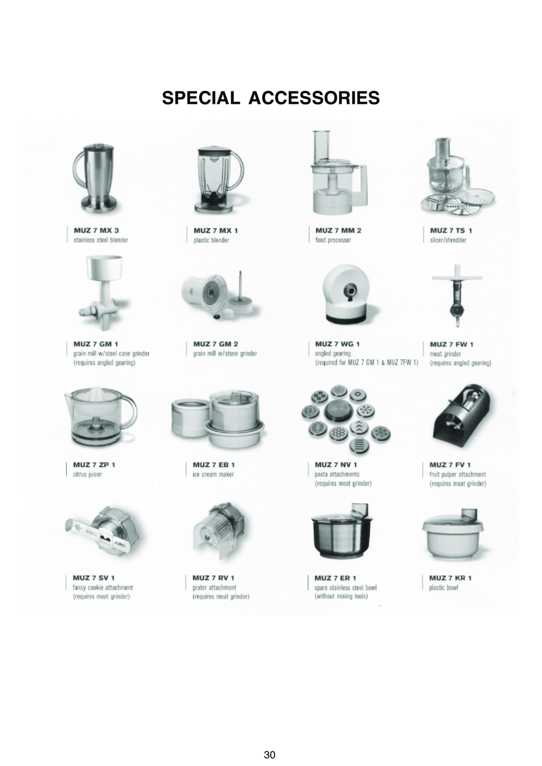 Bosch Appliances MUM 7000 UC, MUM 7220 UC, MUM 7150 UC, MUM 7100 UC, MUM 7010 UC owner manual Special Accessories 