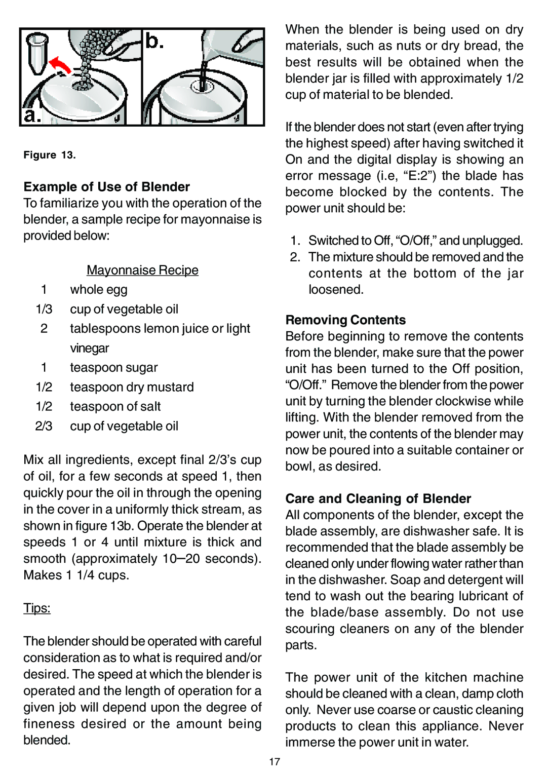 Bosch Appliances MUM 7400 UC owner manual Example of Use of Blender, Care and Cleaning of Blender 