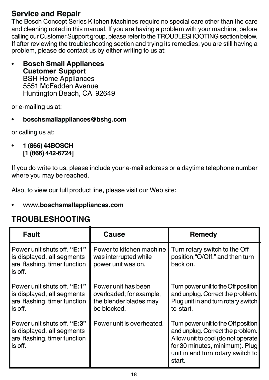 Bosch Appliances MUM 7400 UC owner manual Service and Repair, Boschsmallappliances@bshg.com, 866 44BOSCH 1 866 