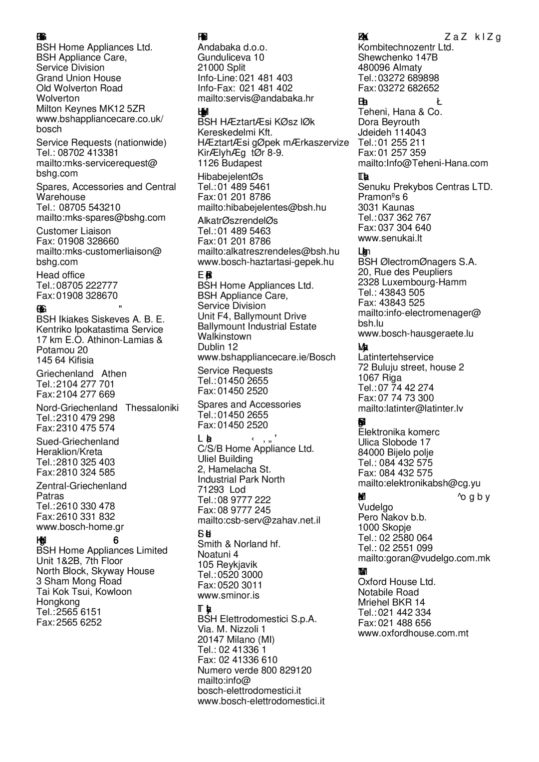 Bosch Appliances MUM8 operating instructions Is Iceland 