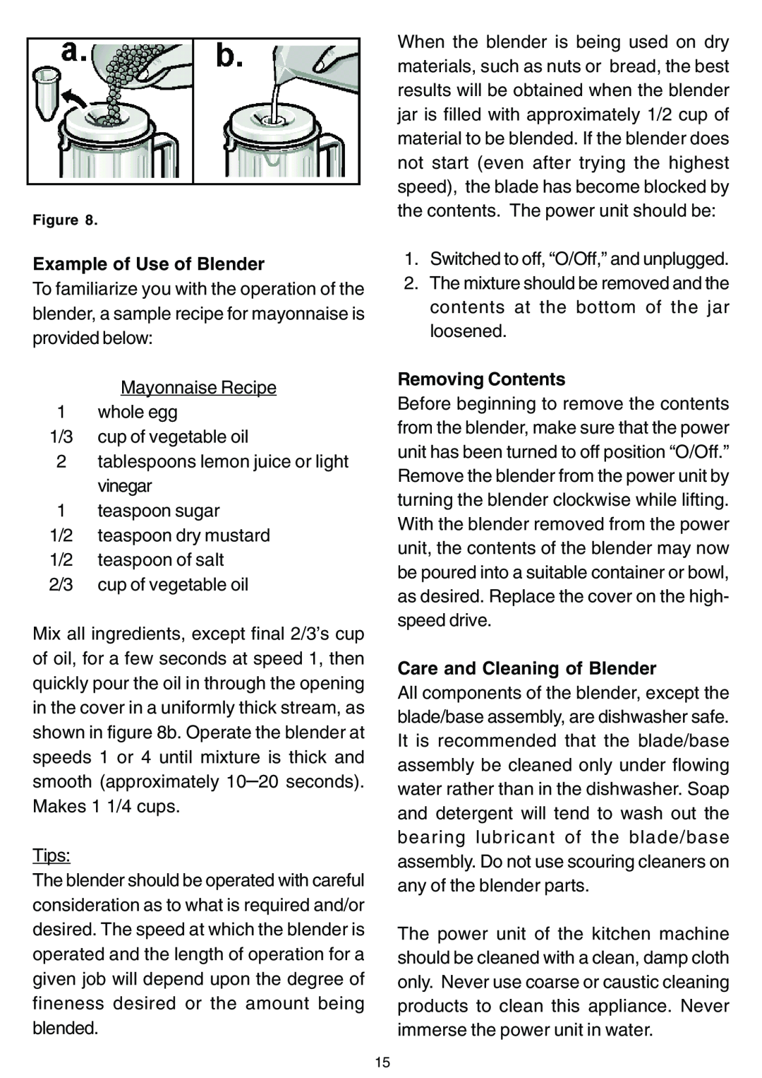 Bosch Appliances MUZ 4 MX2 manual Example of Use of Blender, Removing Contents, Care and Cleaning of Blender 