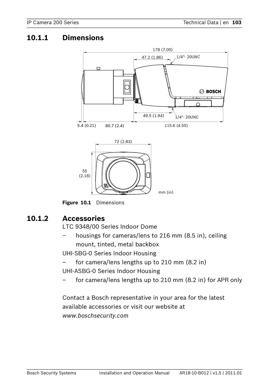 Bosch Appliances NBC-265-P operation manual Dimensions, Accessories 