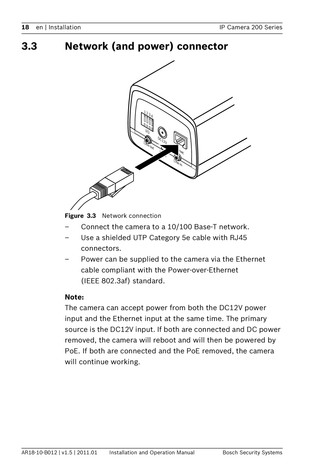 Bosch Appliances NBC-265-P operation manual Network and power connector, Network connection 