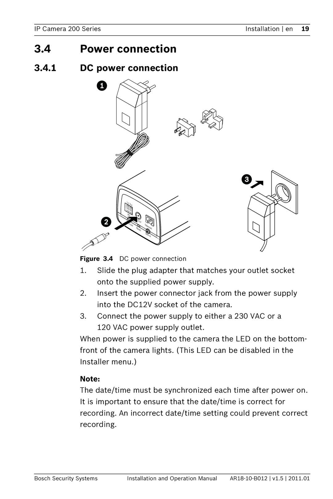 Bosch Appliances NBC-265-P operation manual Power connection, DC power connection 