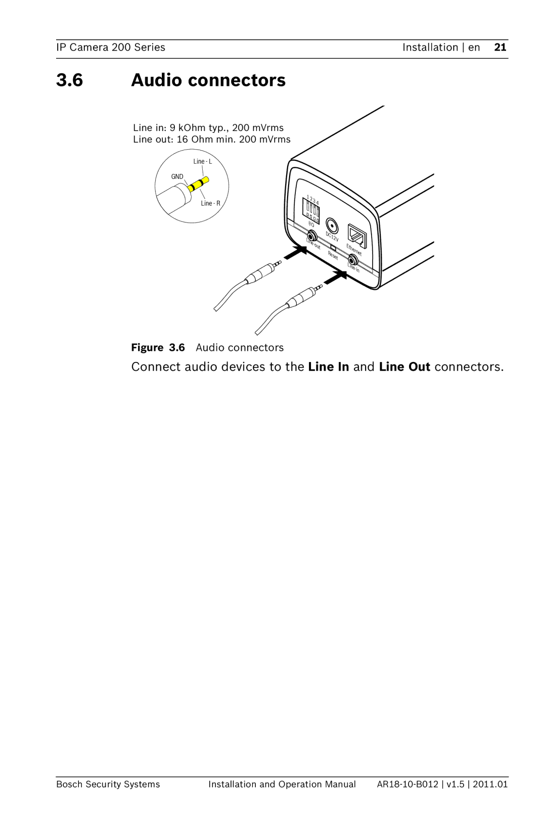 Bosch Appliances NBC-265-P operation manual Audio connectors 