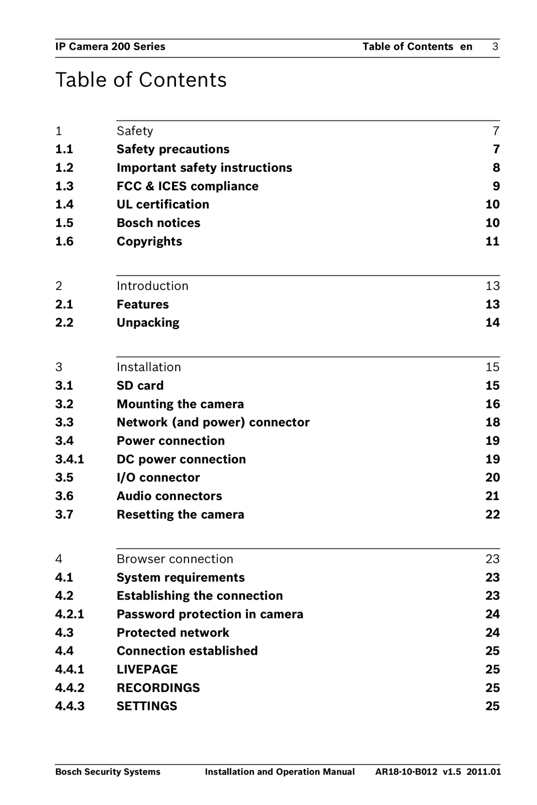 Bosch Appliances NBC-265-P operation manual Table of Contents 