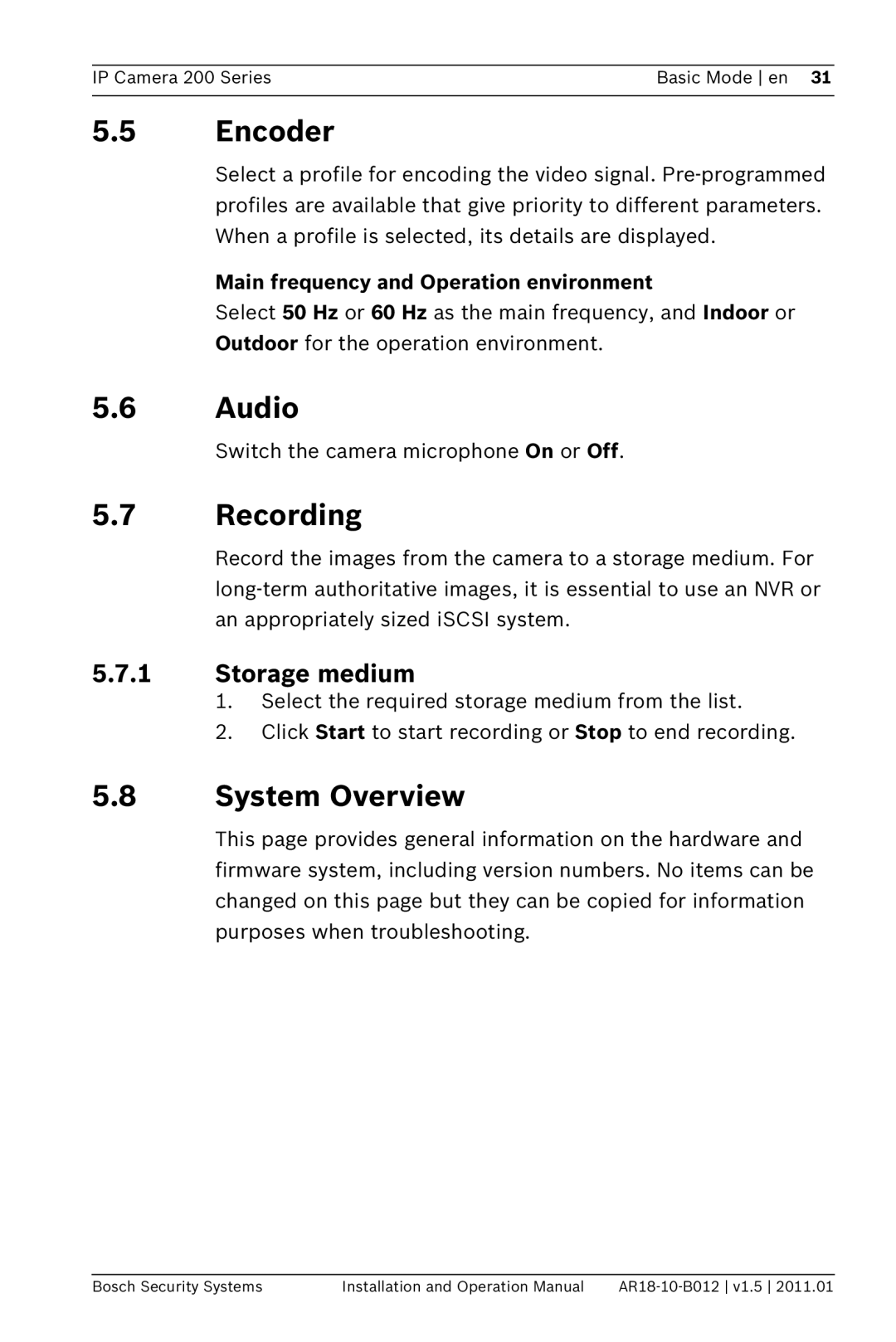 Bosch Appliances NBC-265-P operation manual Encoder, Audio, Recording, System Overview, Storage medium 