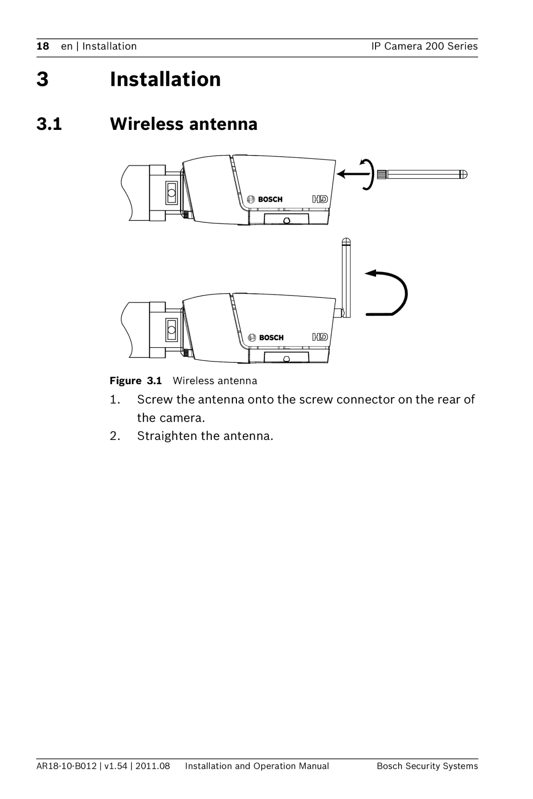 Bosch Appliances NBC-265-W operation manual Installation, Wireless antenna 