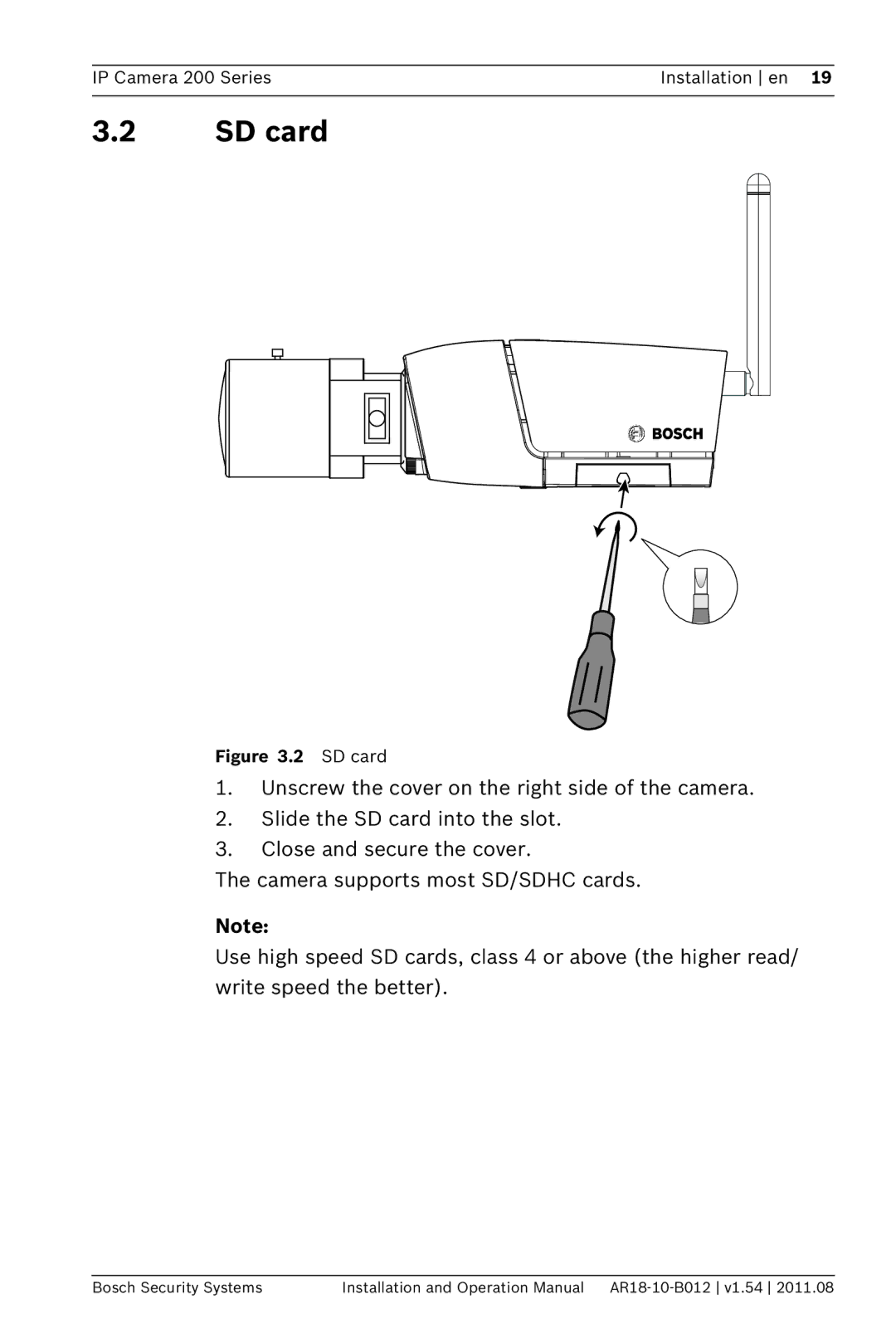 Bosch Appliances NBC-265-W operation manual SD card 