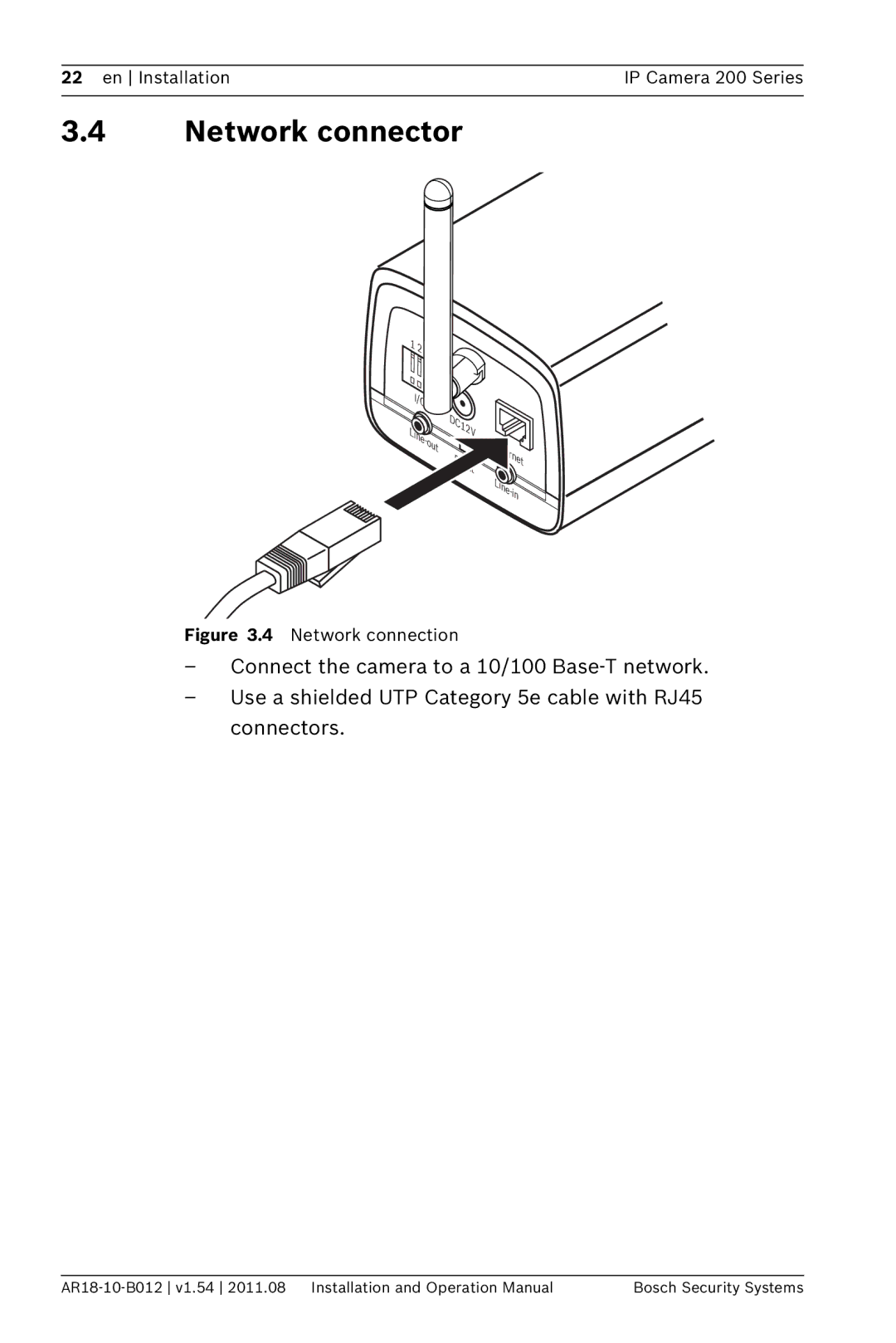 Bosch Appliances NBC-265-W operation manual Network connector, Network connection 