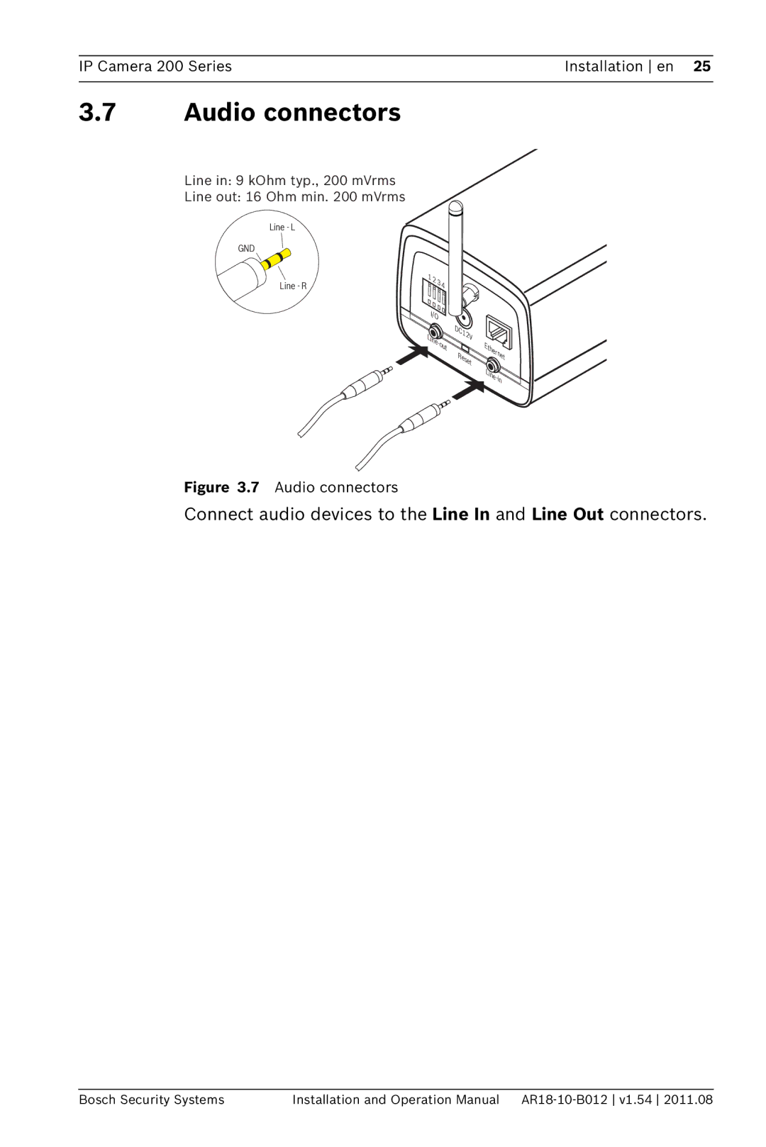 Bosch Appliances NBC-265-W operation manual Audio connectors 