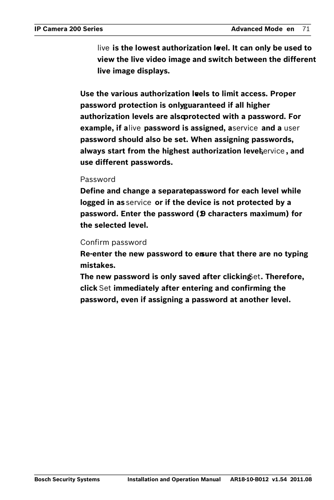 Bosch Appliances NBC-265-W operation manual Password 