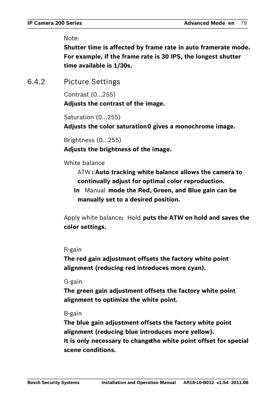 Bosch Appliances NBC-265-W operation manual Picture Settings 