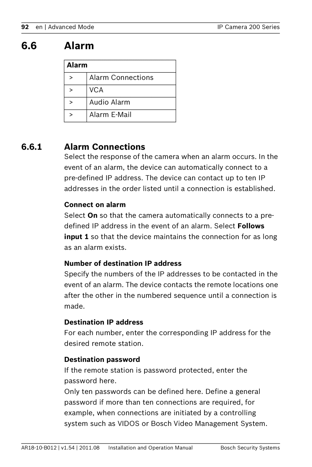 Bosch Appliances NBC-265-W operation manual Alarm Connections 