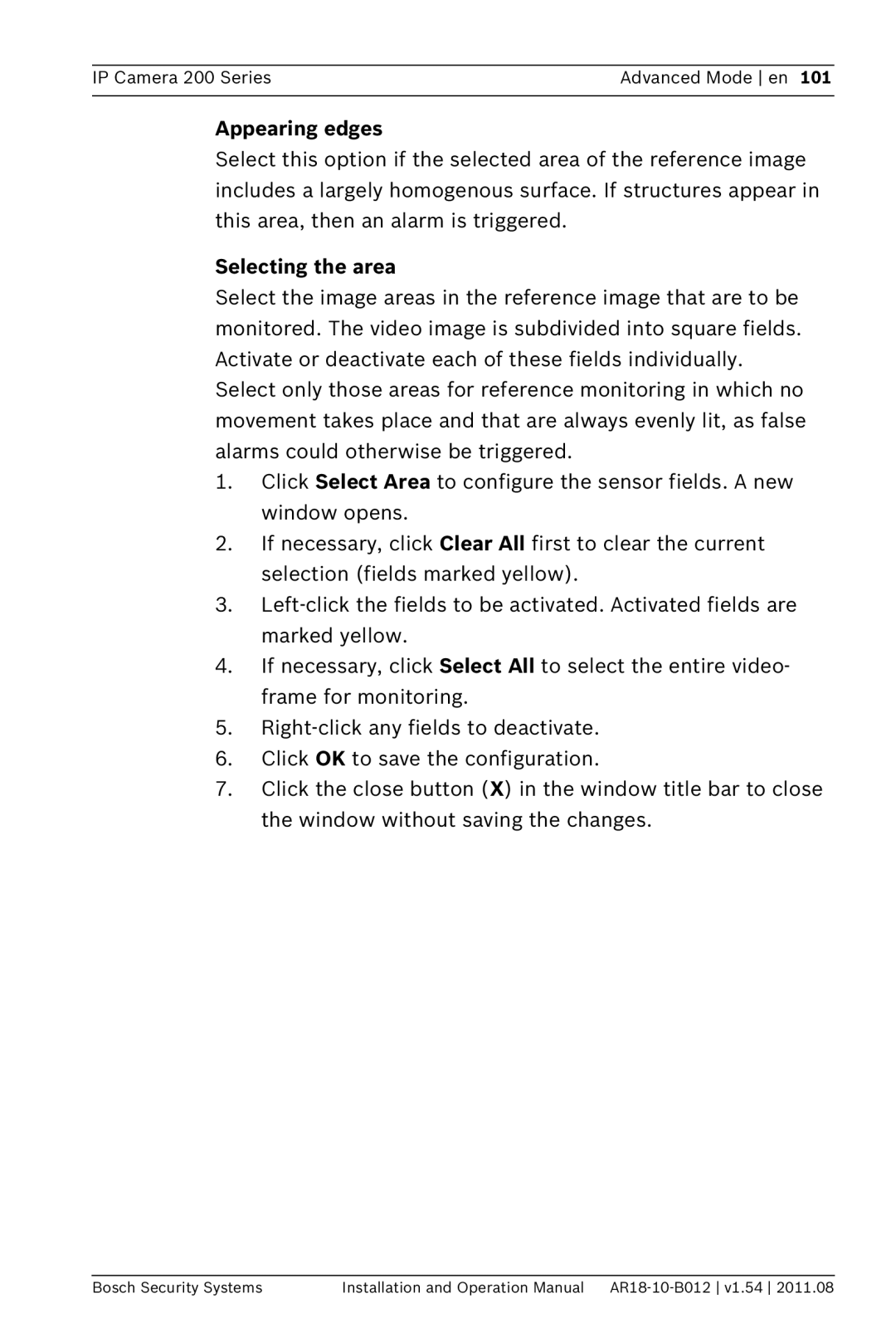 Bosch Appliances NBC-265-W operation manual Appearing edges, Selecting the area 