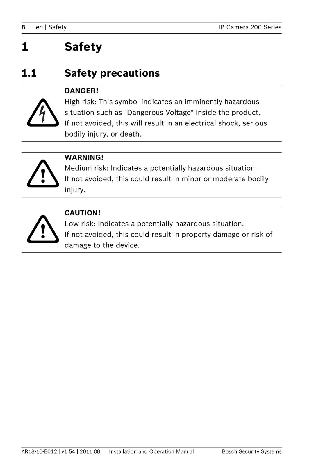 Bosch Appliances NBC-265-W operation manual Safety precautions 